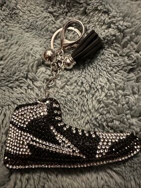 Black and Silver Crystal Sneaker Keychain Bag Charm